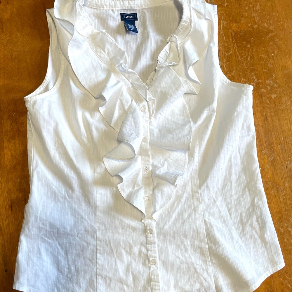 Izod Women's White Ruffle Blouse